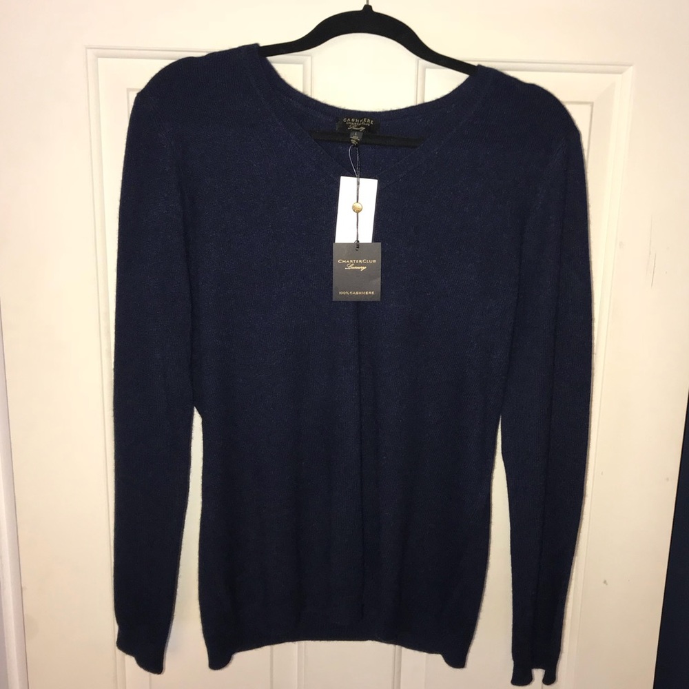 100% Cashmere Navy Blue V-Neck Sweater